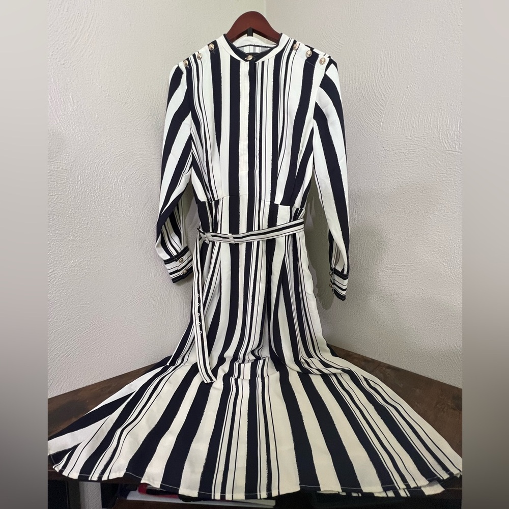 Ann Taylor Black and White Long Sleeve Dress
